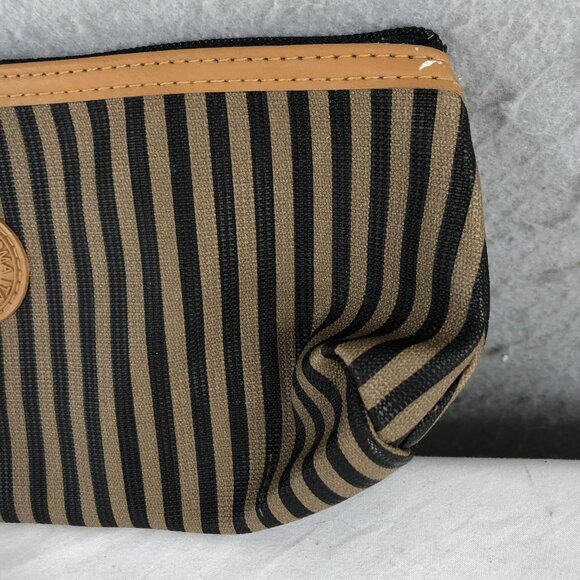 Vintage Fendi Roma Italy 1925 Striped Cosmetic Clutch Bag Leather Trim - Picture 11 of 16